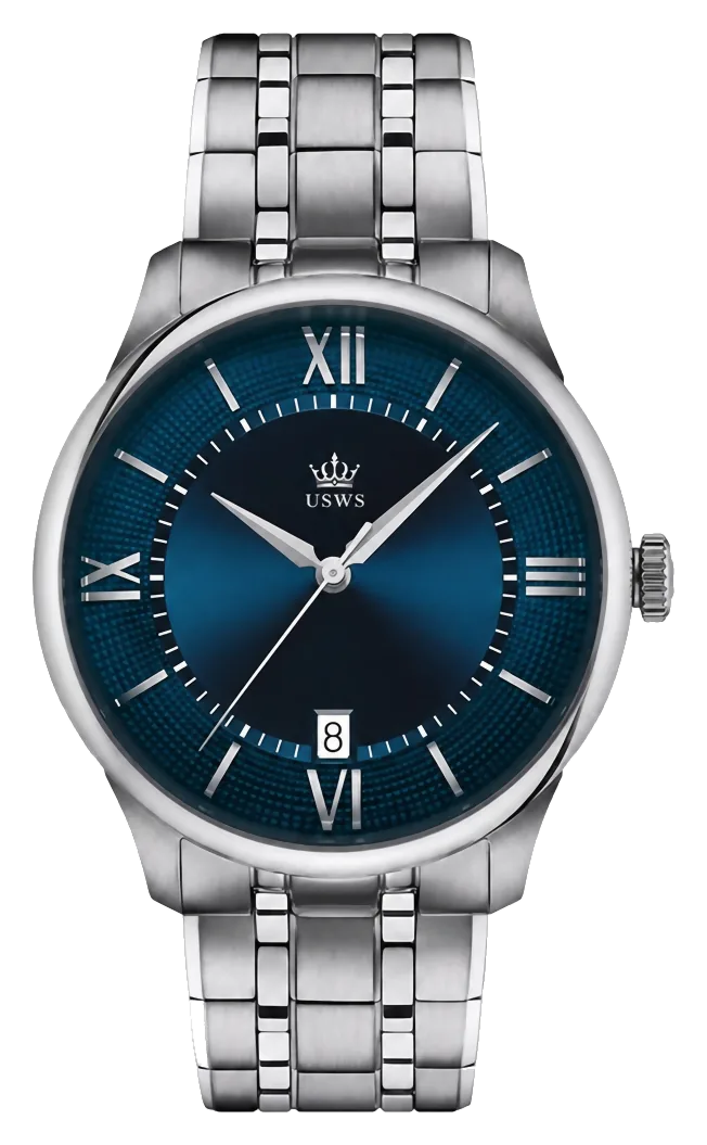 USWS automatic watch, blue dial, steel bracelet